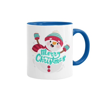 Merry Christmas snowman, Mug colored blue, ceramic, 330ml