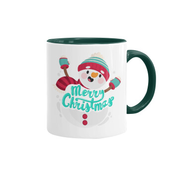 Merry Christmas snowman, Mug colored green, ceramic, 330ml