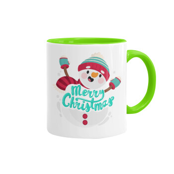 Merry Christmas snowman, Mug colored light green, ceramic, 330ml
