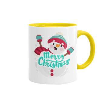 Merry Christmas snowman, Mug colored yellow, ceramic, 330ml