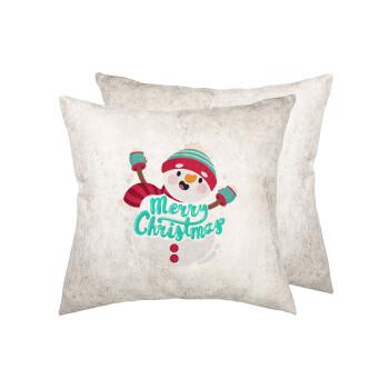 Merry Christmas snowman, Μαξιλάρι καναπέ Δερματίνη Γκρι 40x40cm με γέμισμα