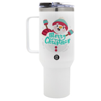 Merry Christmas snowman, Mega Stainless steel Tumbler with lid, double wall 1,2L