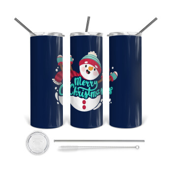 Merry Christmas snowman, 360 Eco friendly stainless steel tumbler 600ml, with metal straw & cleaning brush