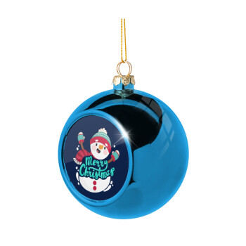 Merry Christmas snowman, Χριστουγεννιάτικη μπάλα δένδρου Μπλε 8cm