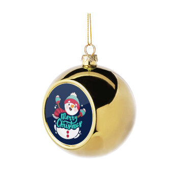 Merry Christmas snowman, Χριστουγεννιάτικη μπάλα δένδρου Χρυσή 8cm