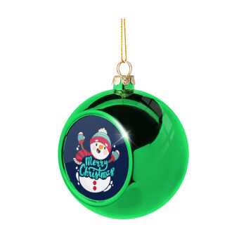Merry Christmas snowman, Χριστουγεννιάτικη μπάλα δένδρου Πράσινη 8cm