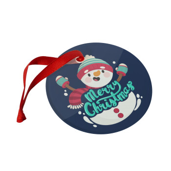 Merry Christmas snowman, Χριστουγεννιάτικο στολίδι γυάλινο 9cm