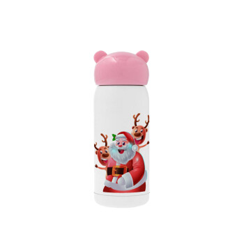 Santa Claus & Deers, Ροζ ανοξείδωτο παγούρι θερμό (Stainless steel), 320ml