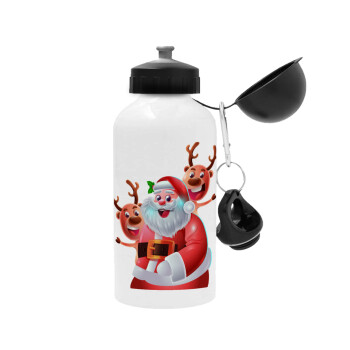 Santa Claus & Deers, Metal water bottle, White, aluminum 500ml