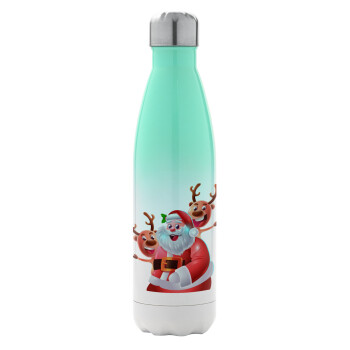 Santa Claus & Deers, Metal mug thermos Green/White (Stainless steel), double wall, 500ml