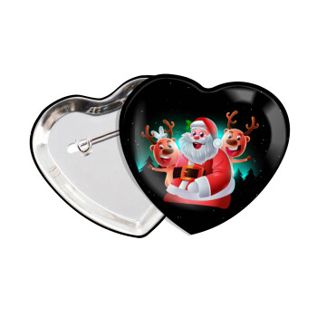 Santa Claus & Deers, Κονκάρδα παραμάνα καρδιά (57x52mm)
