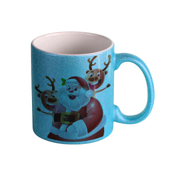 Santa Claus & Deers, Κούπα Σιέλ Glitter που γυαλίζει, κεραμική, 330ml