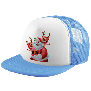 Santa Claus & Deers, Καπέλο Soft Trucker με Δίχτυ Γαλάζιο/Λευκό