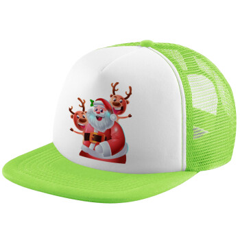 Santa Claus & Deers, Καπέλο παιδικό Soft Trucker με Δίχτυ ΠΡΑΣΙΝΟ/ΛΕΥΚΟ (POLYESTER, ΠΑΙΔΙΚΟ, ONE SIZE)