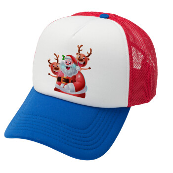 Santa Claus & Deers, Καπέλο Ενηλίκων Soft Trucker με Δίχτυ Red/Blue/White (POLYESTER, ΕΝΗΛΙΚΩΝ, UNISEX, ONE SIZE)