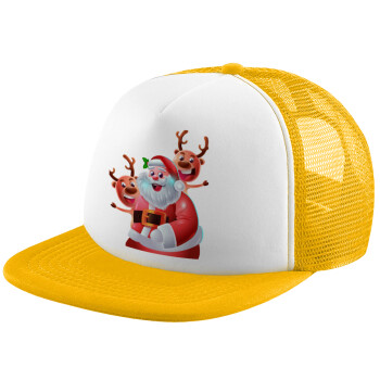 Santa Claus & Deers, Καπέλο παιδικό Soft Trucker με Δίχτυ ΚΙΤΡΙΝΟ/ΛΕΥΚΟ (POLYESTER, ΠΑΙΔΙΚΟ, ONE SIZE)