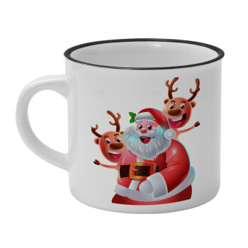 Santa Claus & Deers, Κούπα κεραμική vintage Λευκή/Μαύρη 230ml