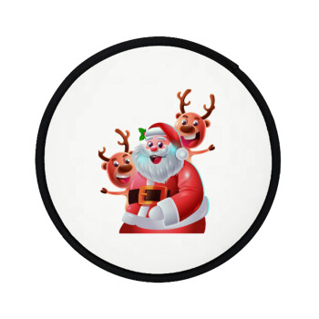 Santa Claus & Deers, Βεντάλια υφασμάτινη αναδιπλούμενη με θήκη (20cm)