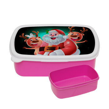 Santa Claus & Deers, ΡΟΖ παιδικό δοχείο φαγητού (lunchbox) πλαστικό (BPA-FREE) Lunch Βox M18 x Π13 x Υ6cm
