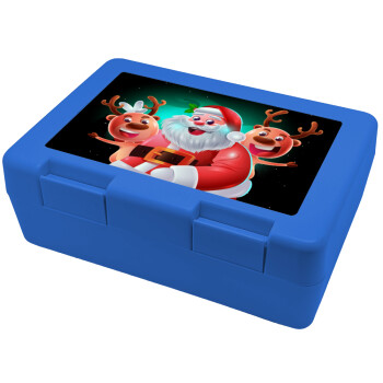 Santa Claus & Deers, Children's cookie container BLUE 185x128x65mm (BPA free plastic)