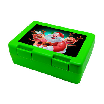 Santa Claus & Deers, Children's cookie container GREEN 185x128x65mm (BPA free plastic)