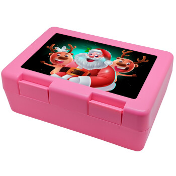 Santa Claus & Deers, Children's cookie container PINK 185x128x65mm (BPA free plastic)