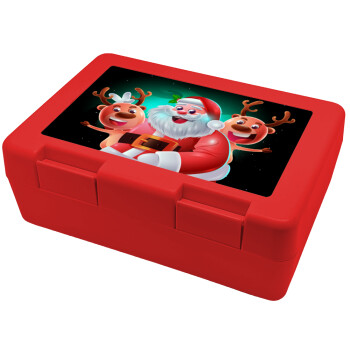 Santa Claus & Deers, Παιδικό δοχείο κολατσιού ΚΟΚΚΙΝΟ 185x128x65mm (BPA free πλαστικό)