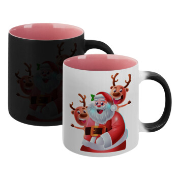 Santa Claus & Deers, Κούπα Μαγική εσωτερικό ΡΟΖ, κεραμική 330ml που αλλάζει χρώμα με το ζεστό ρόφημα (1 τεμάχιο)