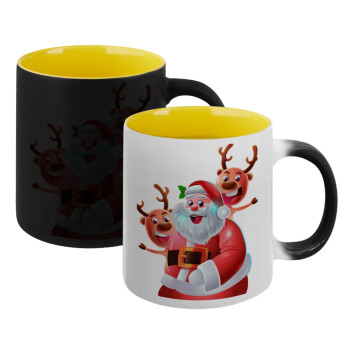 Santa Claus & Deers, Κούπα Μαγική εσωτερικό κίτρινη, κεραμική 330ml που αλλάζει χρώμα με το ζεστό ρόφημα (1 τεμάχιο)