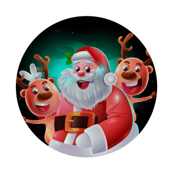 Santa Claus & Deers, Mousepad Στρογγυλό 20cm