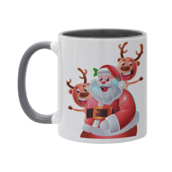 Santa Claus & Deers, Κούπα χρωματιστή γκρι, κεραμική, 330ml