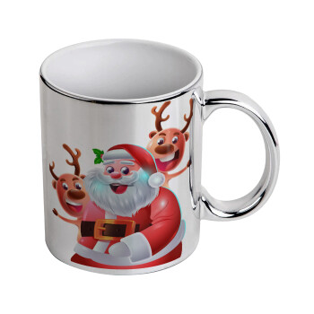 Santa Claus & Deers, Mug ceramic, silver mirror, 330ml