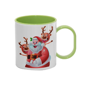 Santa Claus & Deers, Κούπα (πλαστική) (BPA-FREE) Polymer Πράσινη για παιδιά, 330ml