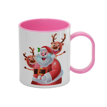 Santa Claus & Deers, Κούπα (πλαστική) (BPA-FREE) Polymer Ροζ για παιδιά, 330ml