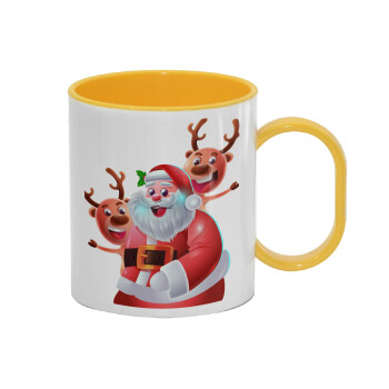 Santa Claus & Deers, Κούπα (πλαστική) (BPA-FREE) Polymer Κίτρινη για παιδιά, 330ml