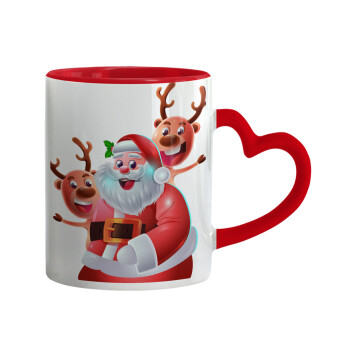 Santa Claus & Deers, Κούπα καρδιά χερούλι κόκκινη, κεραμική, 330ml