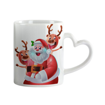 Santa Claus & Deers, Mug heart handle, ceramic, 330ml