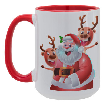 Santa Claus & Deers, Κούπα Mega 15oz, κεραμική Κόκκινη, 450ml