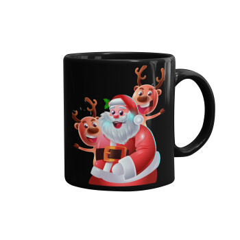 Santa Claus & Deers, Κούπα Μαύρη, κεραμική, 330ml