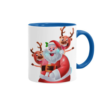 Santa Claus & Deers, Κούπα χρωματιστή μπλε, κεραμική, 330ml