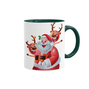 Santa Claus & Deers, Κούπα χρωματιστή πράσινη, κεραμική, 330ml
