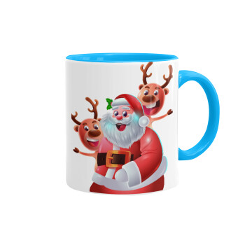 Santa Claus & Deers, Κούπα χρωματιστή γαλάζια, κεραμική, 330ml
