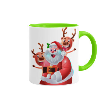 Santa Claus & Deers, Mug colored light green, ceramic, 330ml