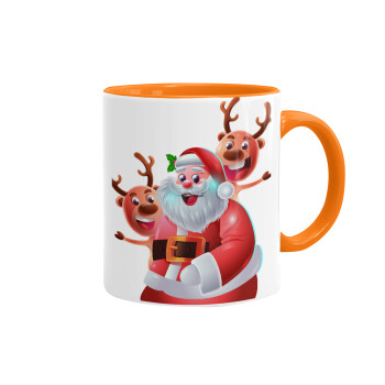 Santa Claus & Deers, Κούπα χρωματιστή πορτοκαλί, κεραμική, 330ml