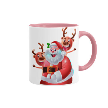 Santa Claus & Deers, Κούπα χρωματιστή ροζ, κεραμική, 330ml
