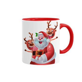 Santa Claus & Deers, Κούπα χρωματιστή κόκκινη, κεραμική, 330ml