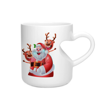 Santa Claus & Deers, Κούπα καρδιά λευκή, κεραμική, 330ml