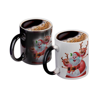 Santa Claus & Deers, Color changing magic Mug, ceramic, 330ml when adding hot liquid inside, the black colour desappears (1 pcs)