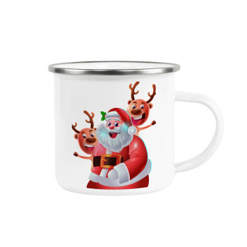 Santa Claus & Deers, Κούπα Μεταλλική εμαγιέ λευκη 360ml