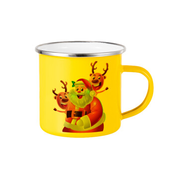 Santa Claus & Deers, Κούπα Μεταλλική εμαγιέ Κίτρινη 360ml
